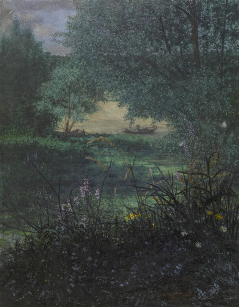 Detail of Fisherman on a Pond with Willow Trees, 1865 by Leon Bonvin