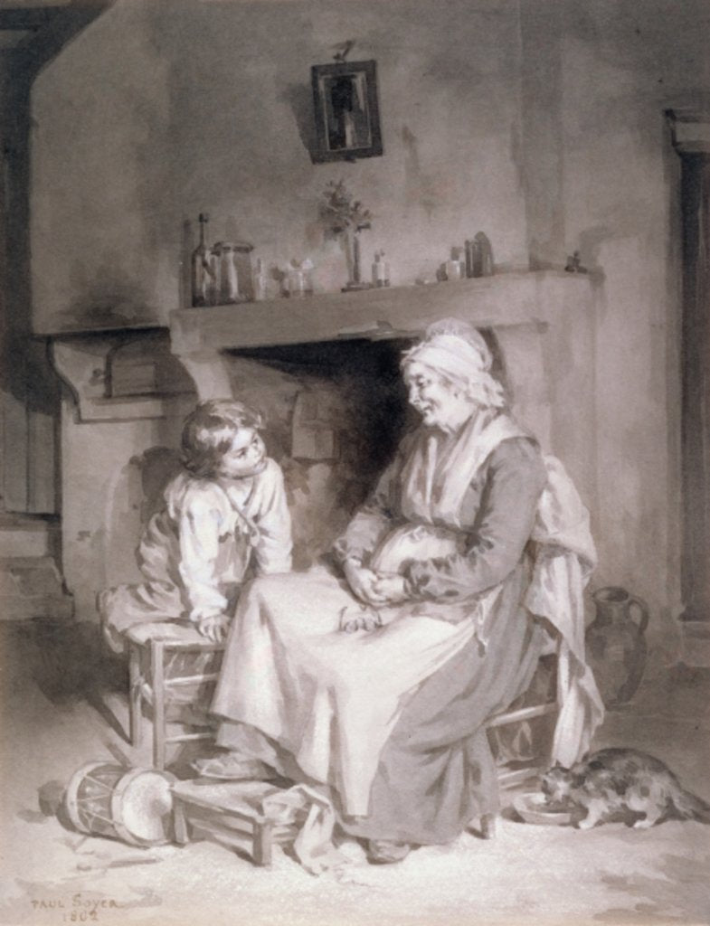 Detail of Interior with Old Woman and Boy, 1862 by Paul Soyer