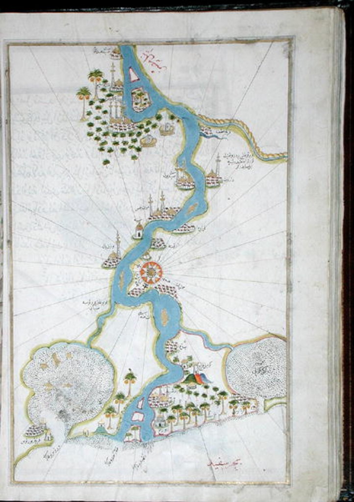 Detail of MS W.658 fol.304v Map of the Nile from the Kitab-I Bahriye by Piri Reis