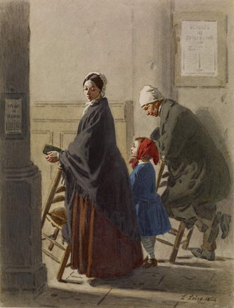 Detail of Man, Woman and Girl at Prayer in Church, 1864 by Leon Henri Antoine Loire