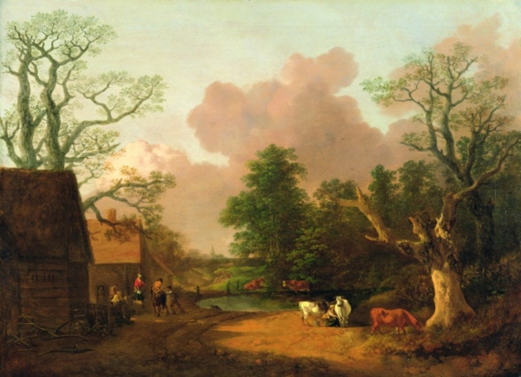 Detail of A Landscape with Figures, Farm Buildings and a Milkmaid by Thomas Gainsborough