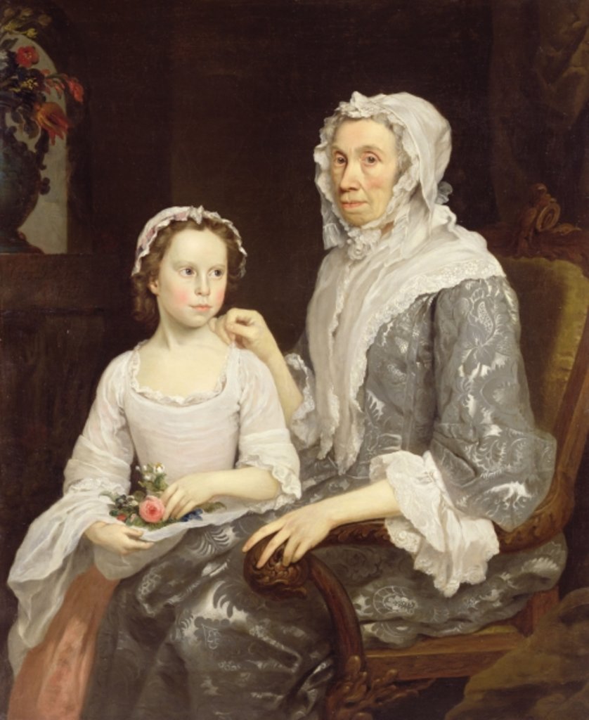 Detail of Portrait of an Elderly Lady and a Young Girl by George Beare
