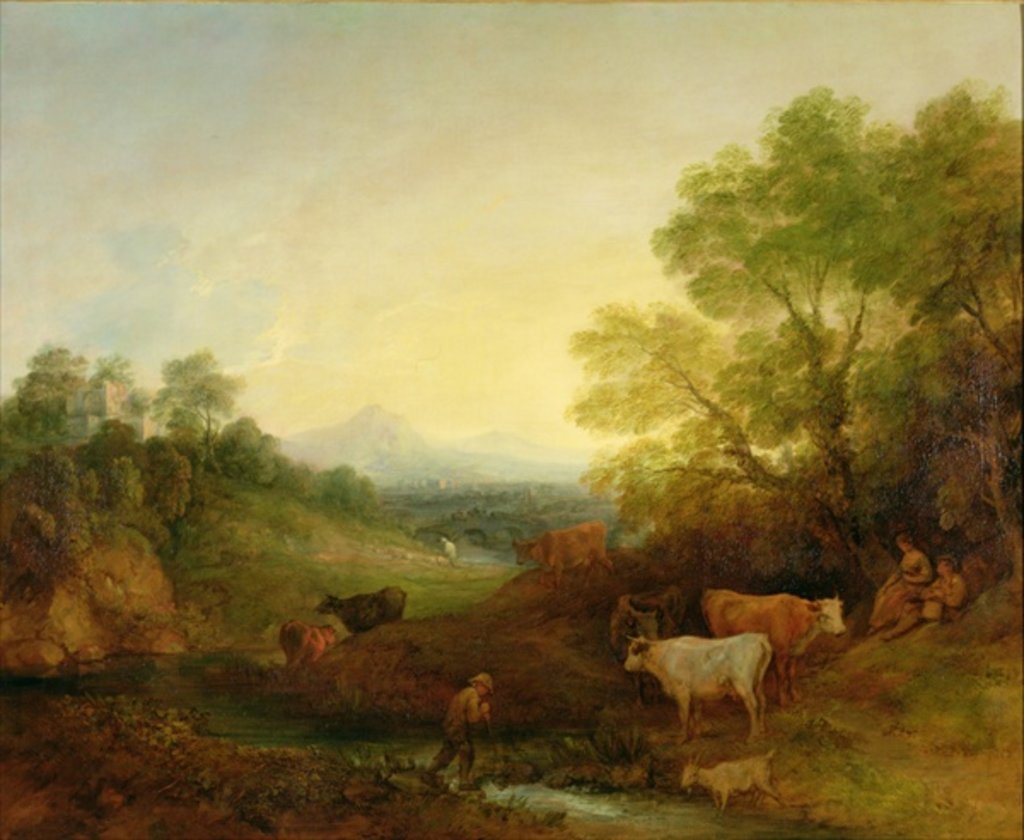 Detail of A Landscape with Cattle and Figures by a Stream and a Distant Bridge, c.1772-4 by Thomas Gainsborough