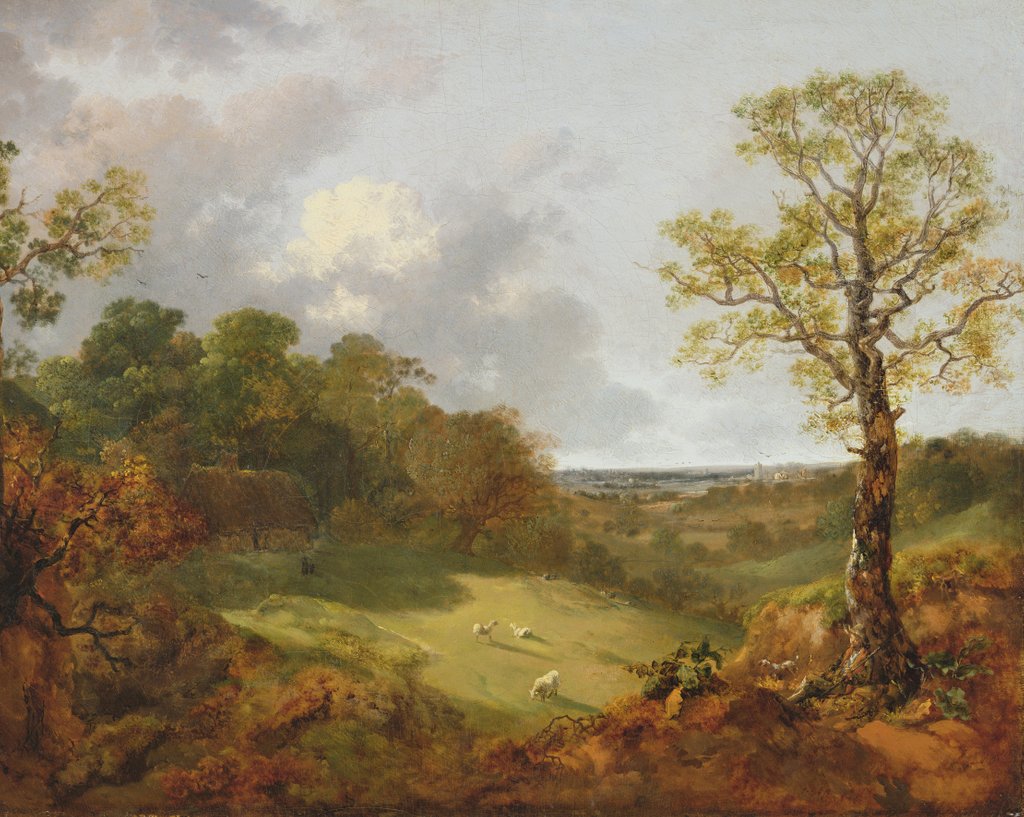 Detail of Wooded Landscape with a Cottage, Sheep and a Reclining Shepherd, c.1748-50 by Thomas Gainsborough