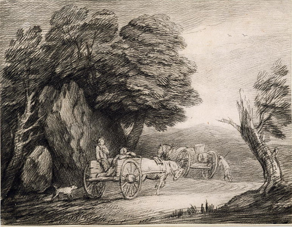Detail of Wooded Landscape with Carts and Figures by Thomas Gainsborough