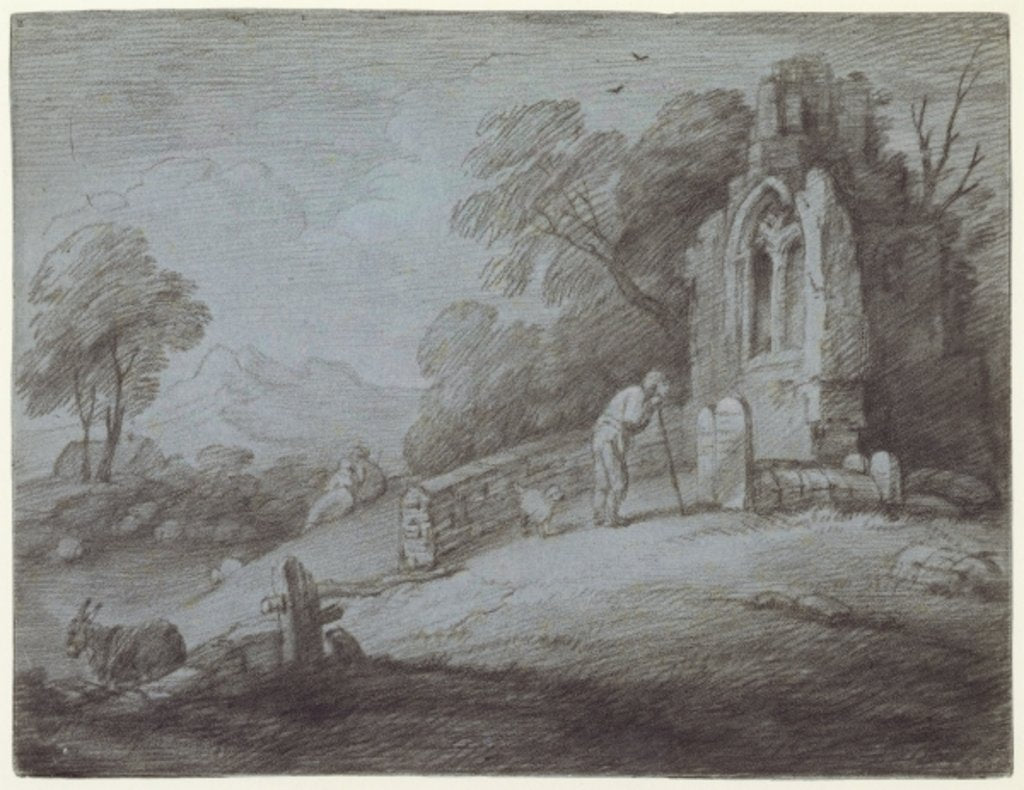 Detail of Churchyard with Figure Contemplating Tombstone by Thomas Gainsborough