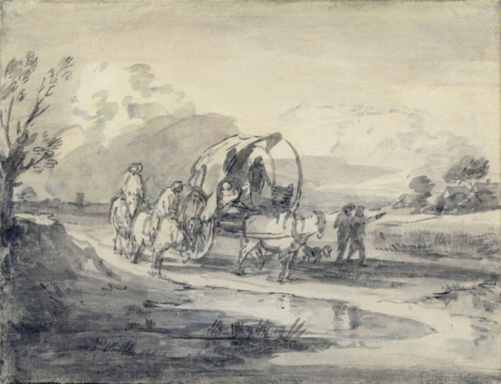 Detail of Open Landscape with Herdsman and Covered Cart by Thomas Gainsborough