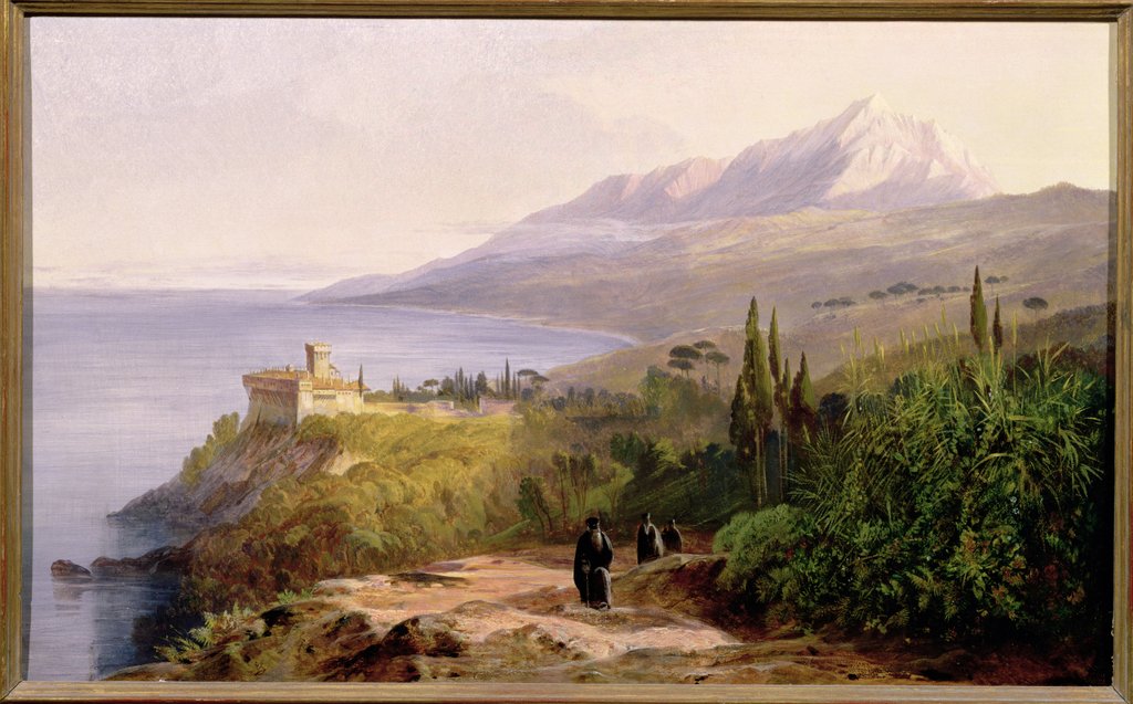 Detail of Mount Athos and the Monastery of Stavroniketes by Edward Lear