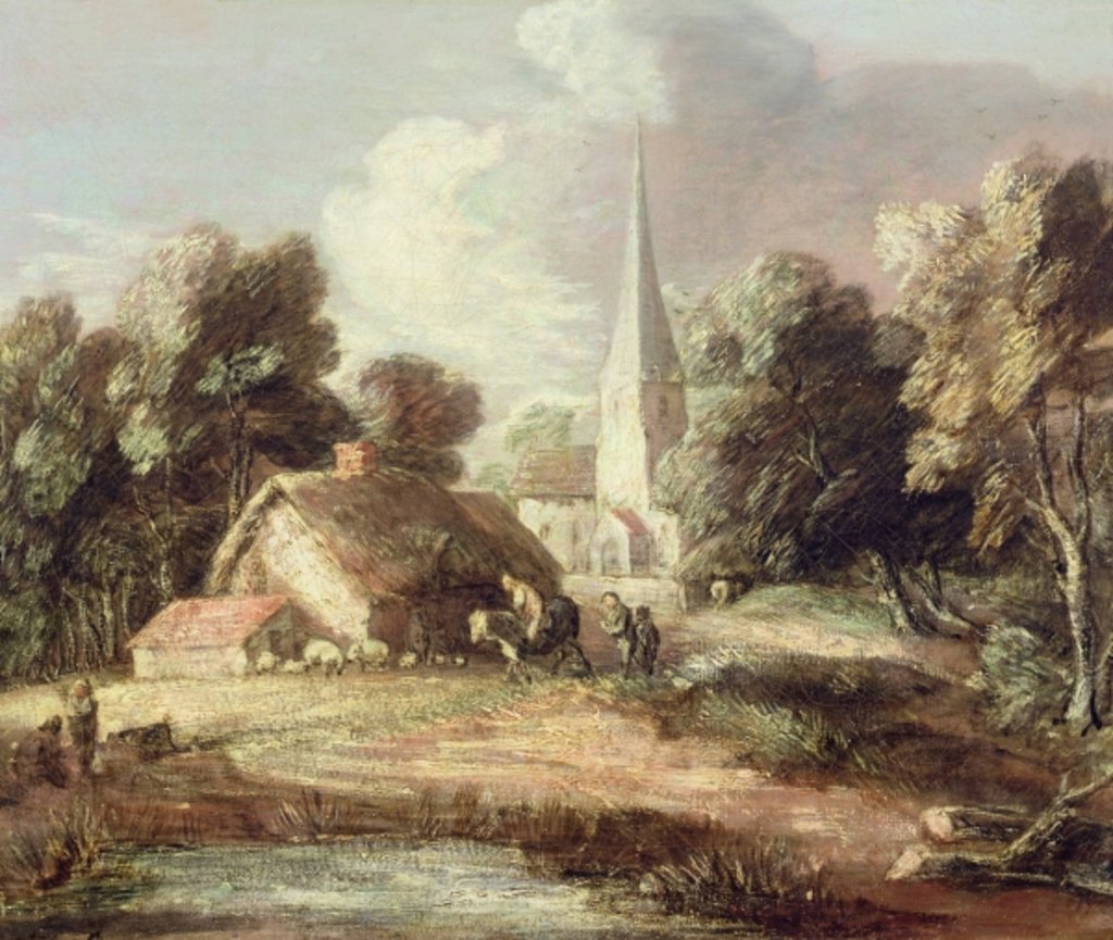 Detail of Landscape with a Church, Cottage, Villagers and Animals, c.1771-2 by Thomas Gainsborough