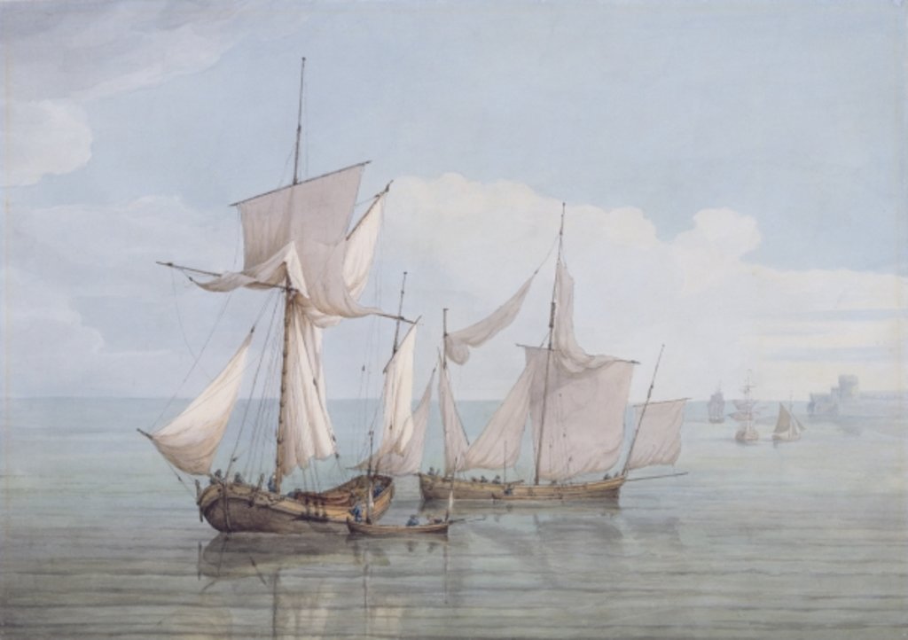 Detail of A Hoy and a Lugger with other Shipping on a Calm Sea by John Thomas Serres