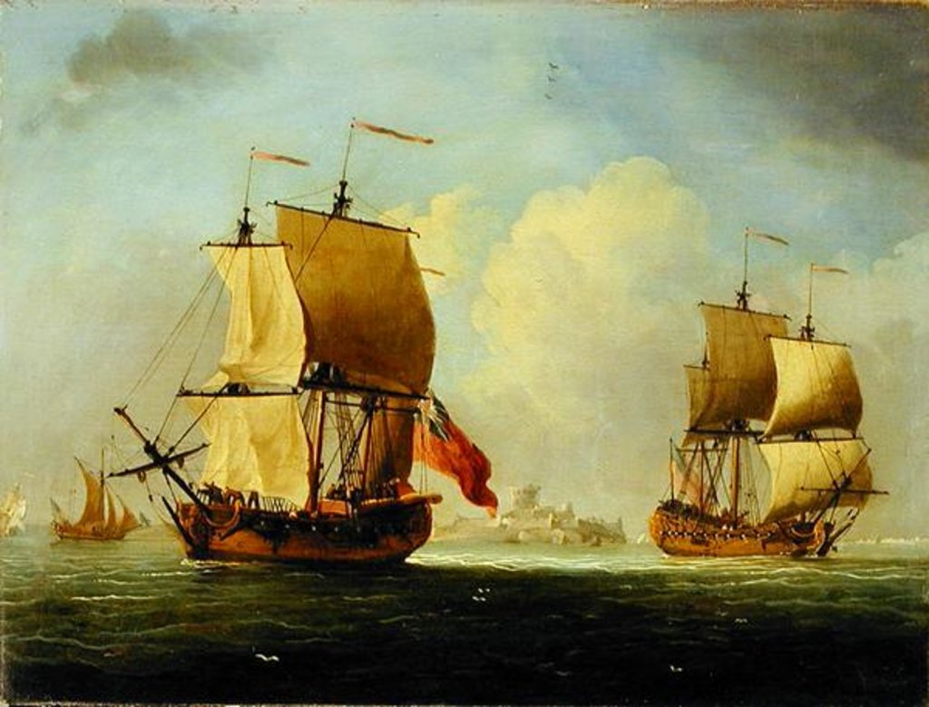 Detail of An English Sloop and a Frigate in a Light Breeze by Francis Swaine