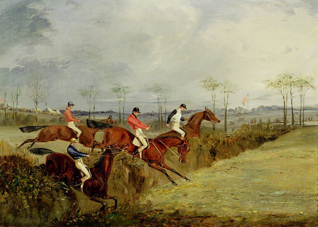 Detail of A Steeplechase, Taking a Hedge and Ditch by Henry Thomas Alken