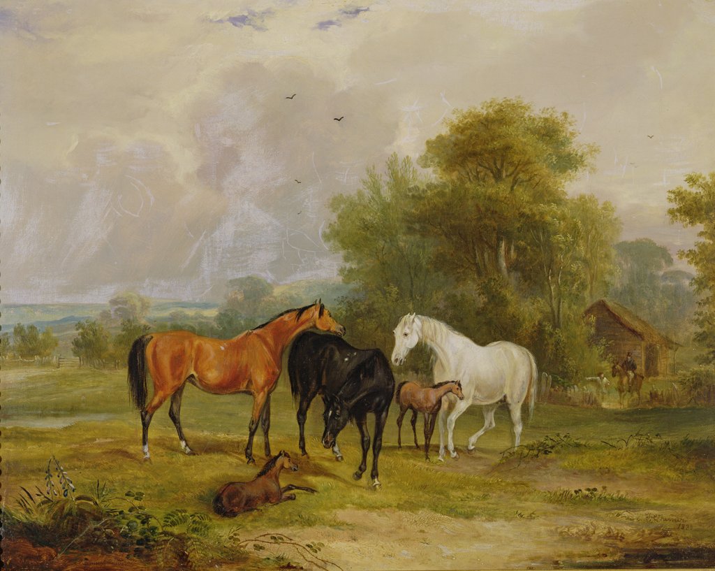 Detail of Horses Grazing: Mares and Foals in a Field by Francis Calcraft Turner