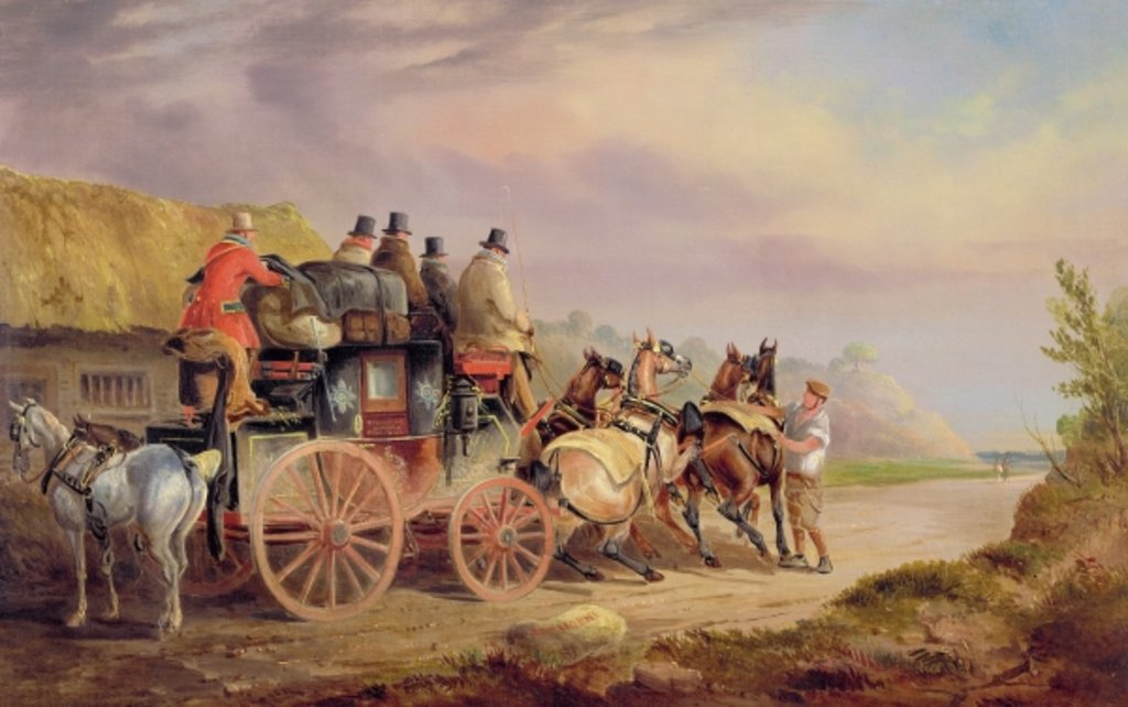 Detail of Mail Coaches on the Road: The 'Quicksilver' Devonport-London Royal Mail about to Start with a New Team by Charles Cooper Henderson