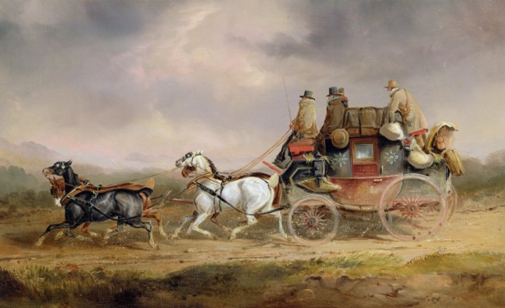 Detail of Mail Coaches on the Road: The Louth-London Royal Mail Progressing at Speed by Charles Cooper Henderson