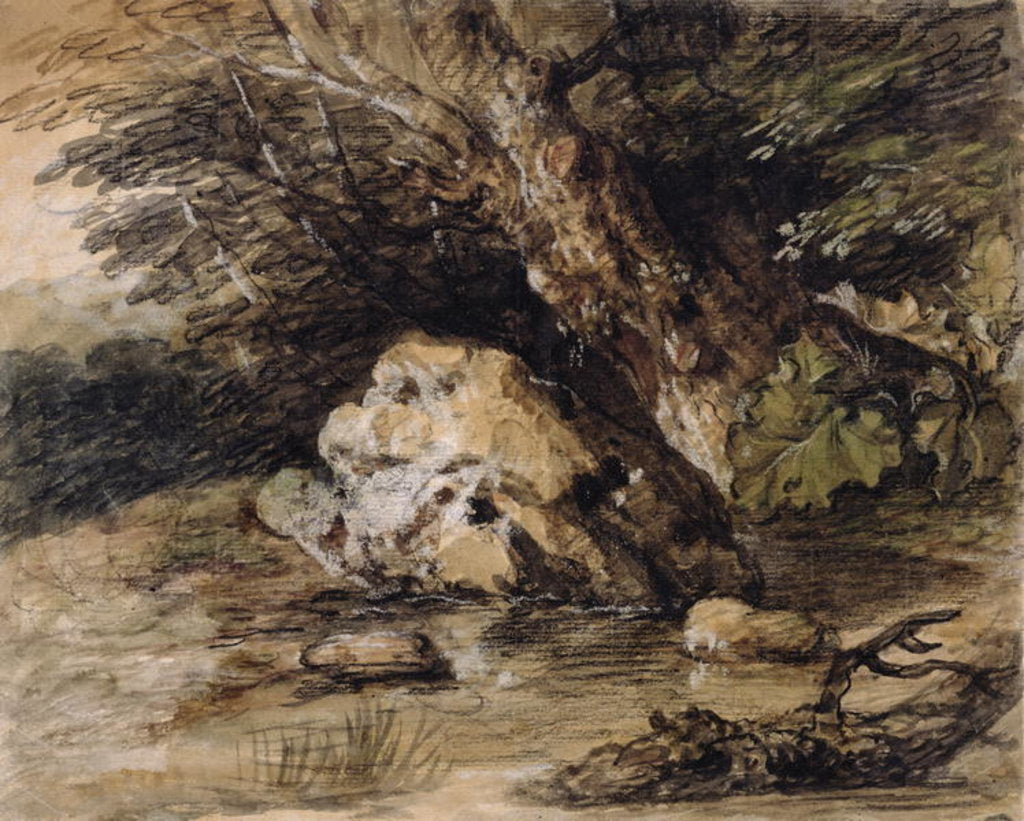 Detail of A Hilly Landscape with Figures Approaching a Bridge, c.1763 by Thomas Gainsborough