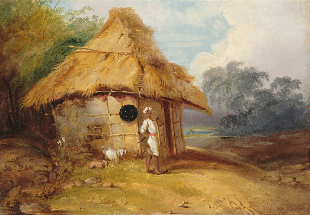 Detail of View in Southern India, with a Warrior Outside his Hut, c.1815 by George Chinnery