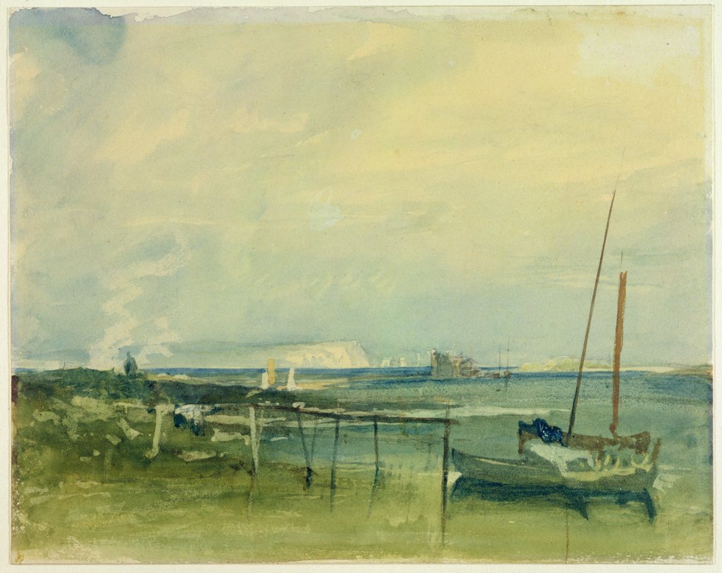 Detail of Coast Scene with White Cliffs and Boats on Shore by Joseph Mallord William Turner