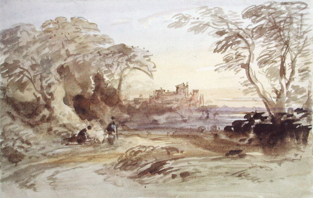 Detail of Landscape with Figures and Distant Castle by John Varley