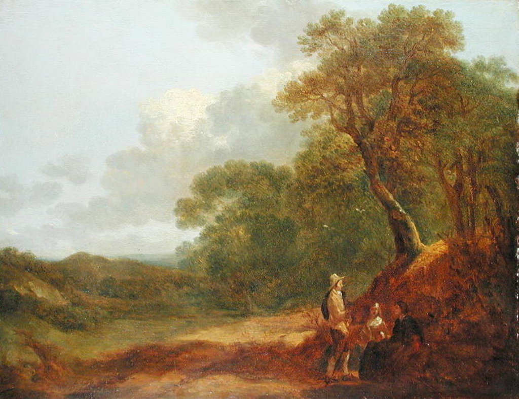 Detail of Wooded Landscape with a Man Talking to Two Seated Women by Thomas Gainsborough