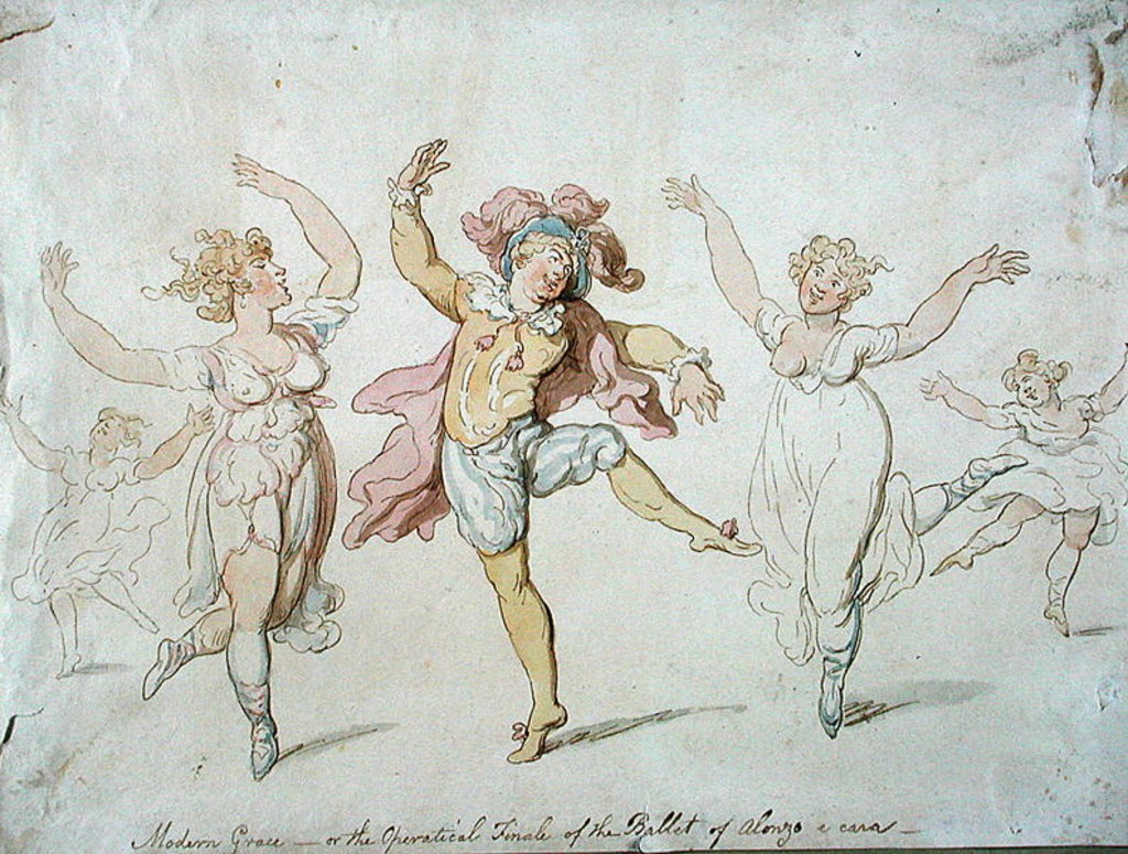 Detail of Modern Grace or, The Operatical Finale of the Ballet of 'Alonzo e caro' by Thomas Rowlandson