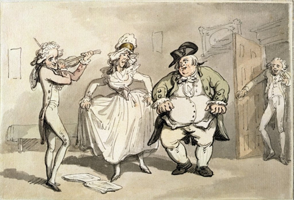 Detail of Private practice previous to the ball by Thomas Rowlandson