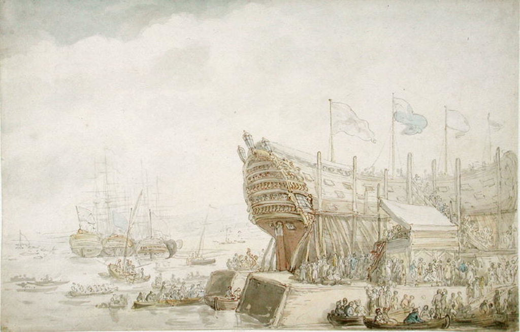 Detail of The Launching of H.M.S. 'Hibernia' at Devonport, c.1804 by Thomas Rowlandson