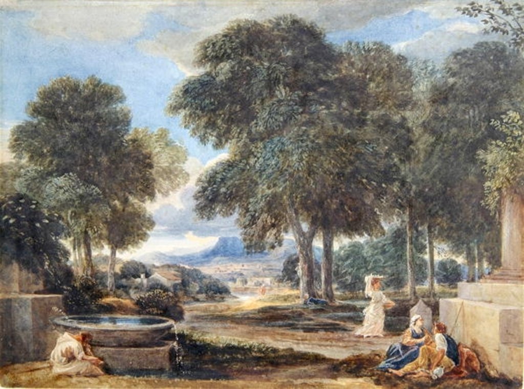 Detail of Landscape with a Man Washing his Feet at a Fountain, after Nicolas Poussin by David Cox