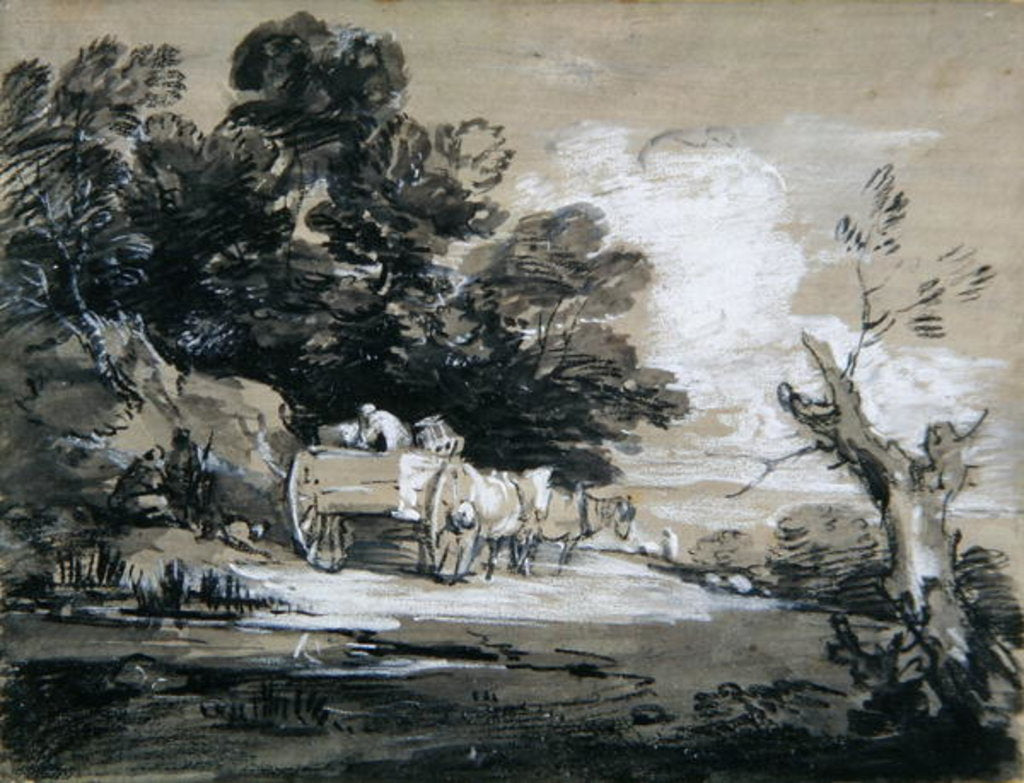 Detail of Wooded Landscape with Country Cart and Figures, c.1785-88 by Thomas Gainsborough