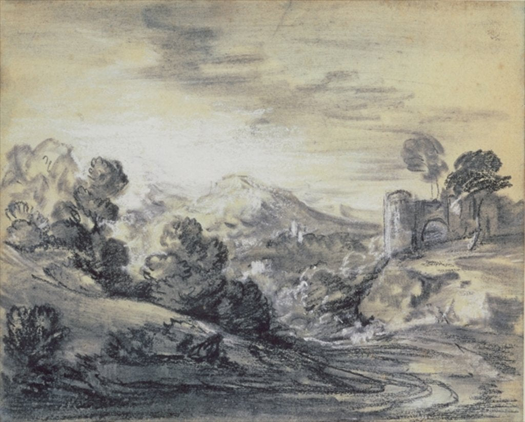 Detail of Wooded Landscape with Castle, c.1785-88 by Thomas Gainsborough