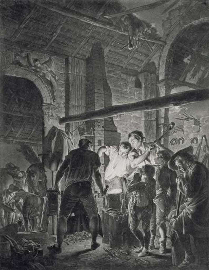 Detail of The Blacksmith's Shop, engraved by Richard Earlom, 1771 by Joseph Wright of Derby