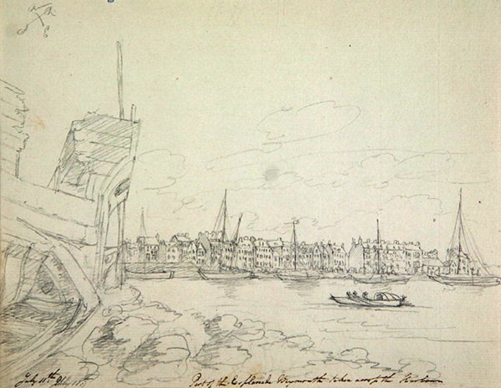 Detail of Part of the Esplanade at Plymouth taken across the harbour, 1791 by James Moore