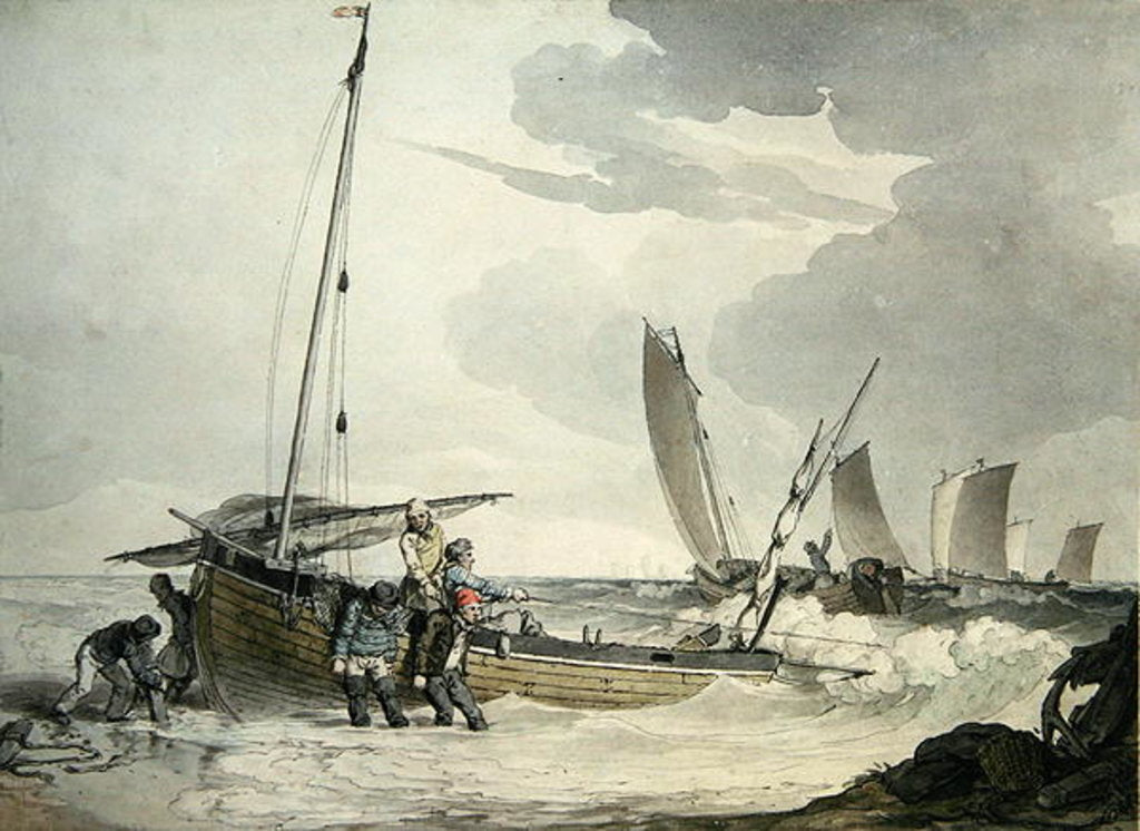 Detail of Fisherman putting out to Sea, c.1810 by John Augustus Atkinson