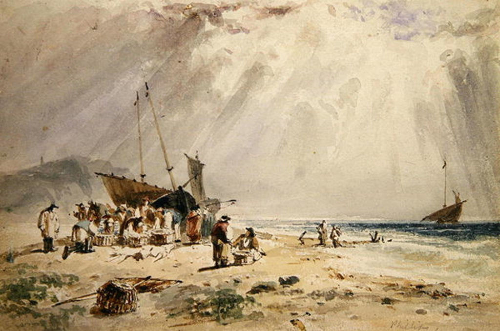 Detail of Fishmarket on the Beach by Giles Firman Phillips