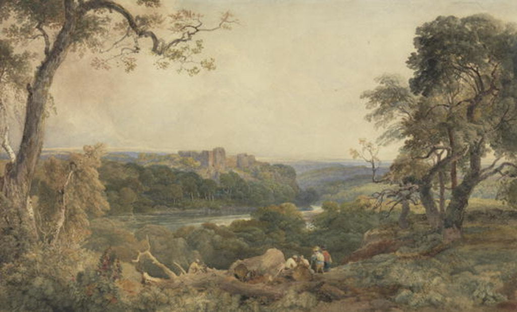 Detail of Castle above a River, Woodcutters in the Foreground by Peter de Wint