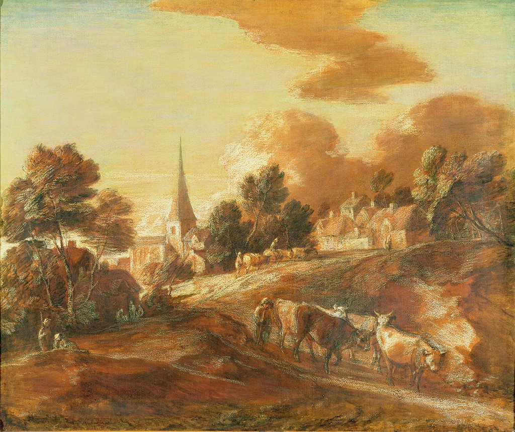 Detail of An Imaginary Wooded Village with Drovers and Cattle, c.1771-72 by Thomas Gainsborough