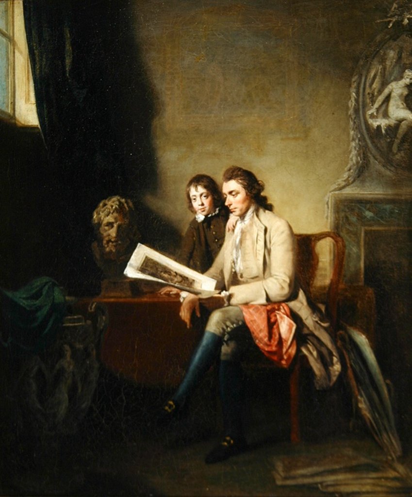 Detail of Portrait of a Man and a Boy looking at Prints, c.1765-70 by John Hamilton Mortimer