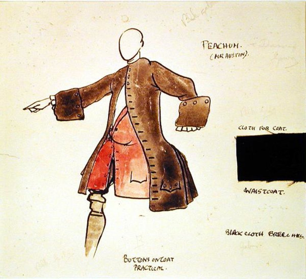Detail of Costume design for Peacham in 'The Beggar's Opera', 1921 by Claud Lovat Fraser