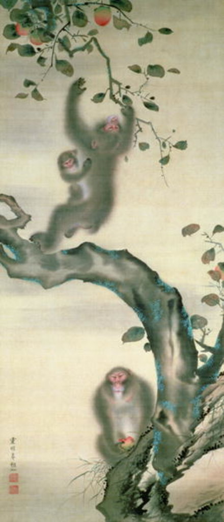 Detail of Family of Monkeys in a Tree by School Japanese