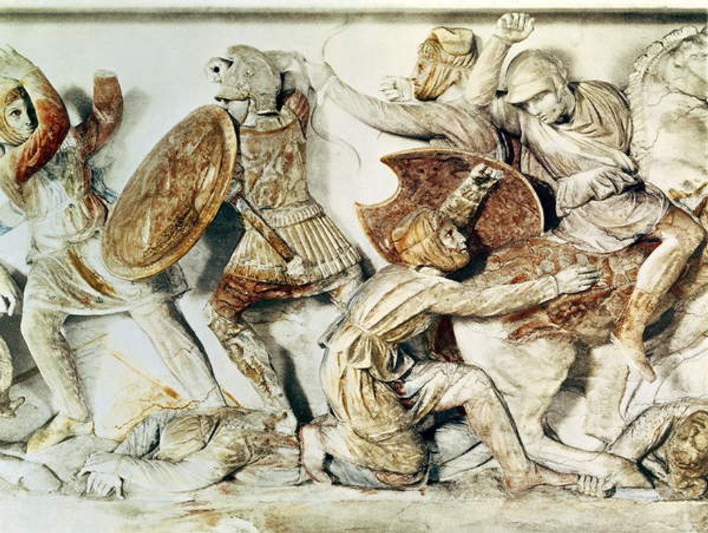 Detail of The Alexander Sarcophagus depicting a battle scene, c.325-300 BC by (after) Greek school