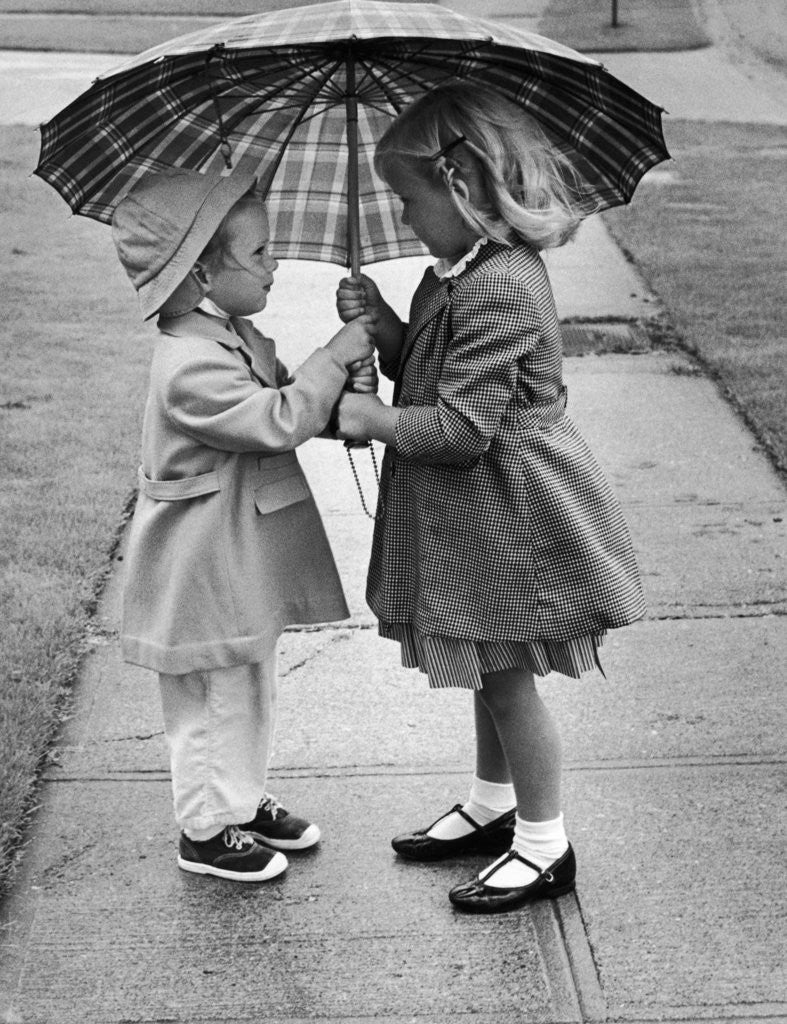 Detail of Girls Sharing an Umbrella by Anonymous