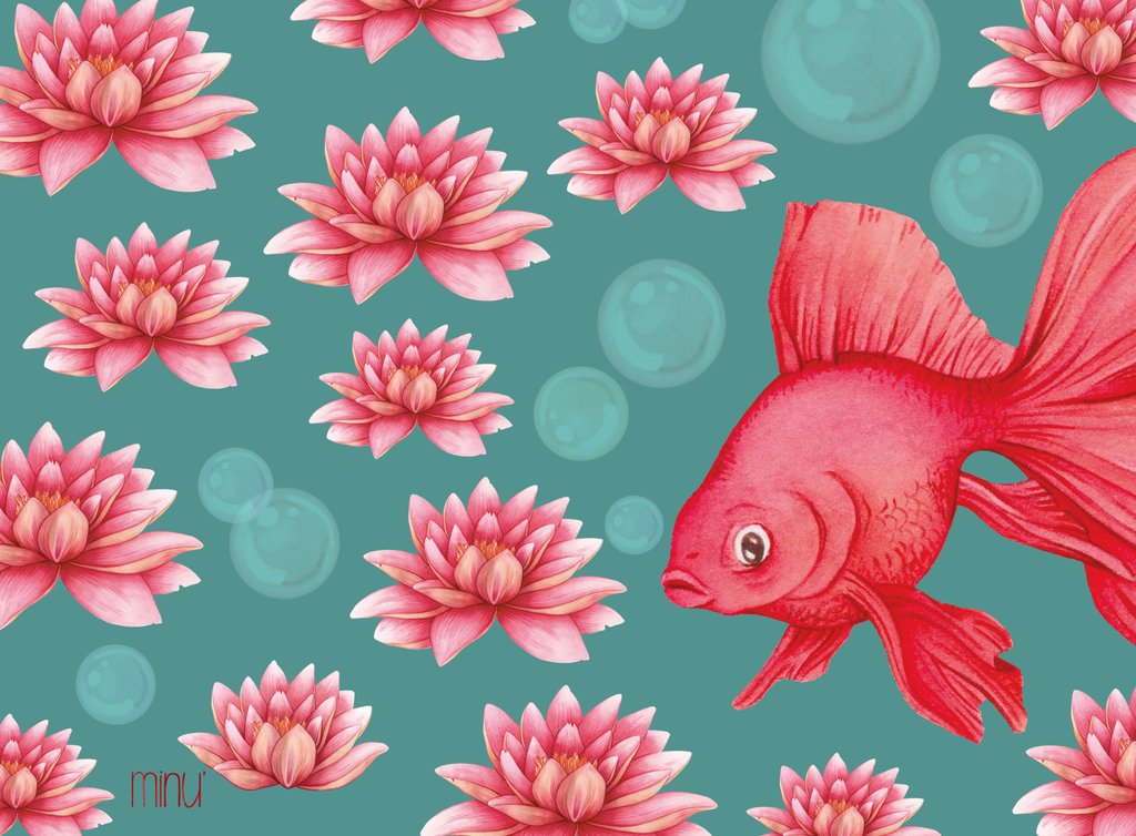 Detail of Goldfish and floating water lilies by YU.ME