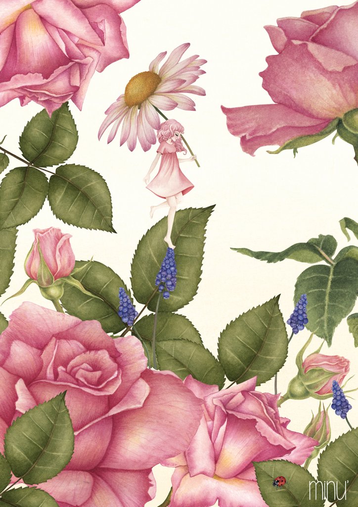 Detail of Minu' and the roses by YU.ME