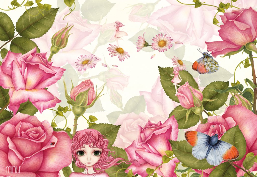 Detail of Minu' and the roses by YU.ME